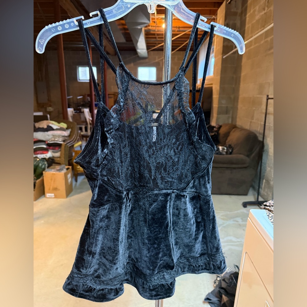 Free People Black Velvet Strappy Top